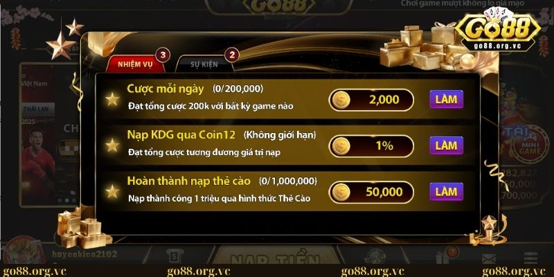Đăng ký tài khoản GO88: Hướng dẫn chỉ với 4 bước đơn giản 3 Các sự kiện ưu đãi được diễn ra hàng ngày dành cho hội viên GO 88